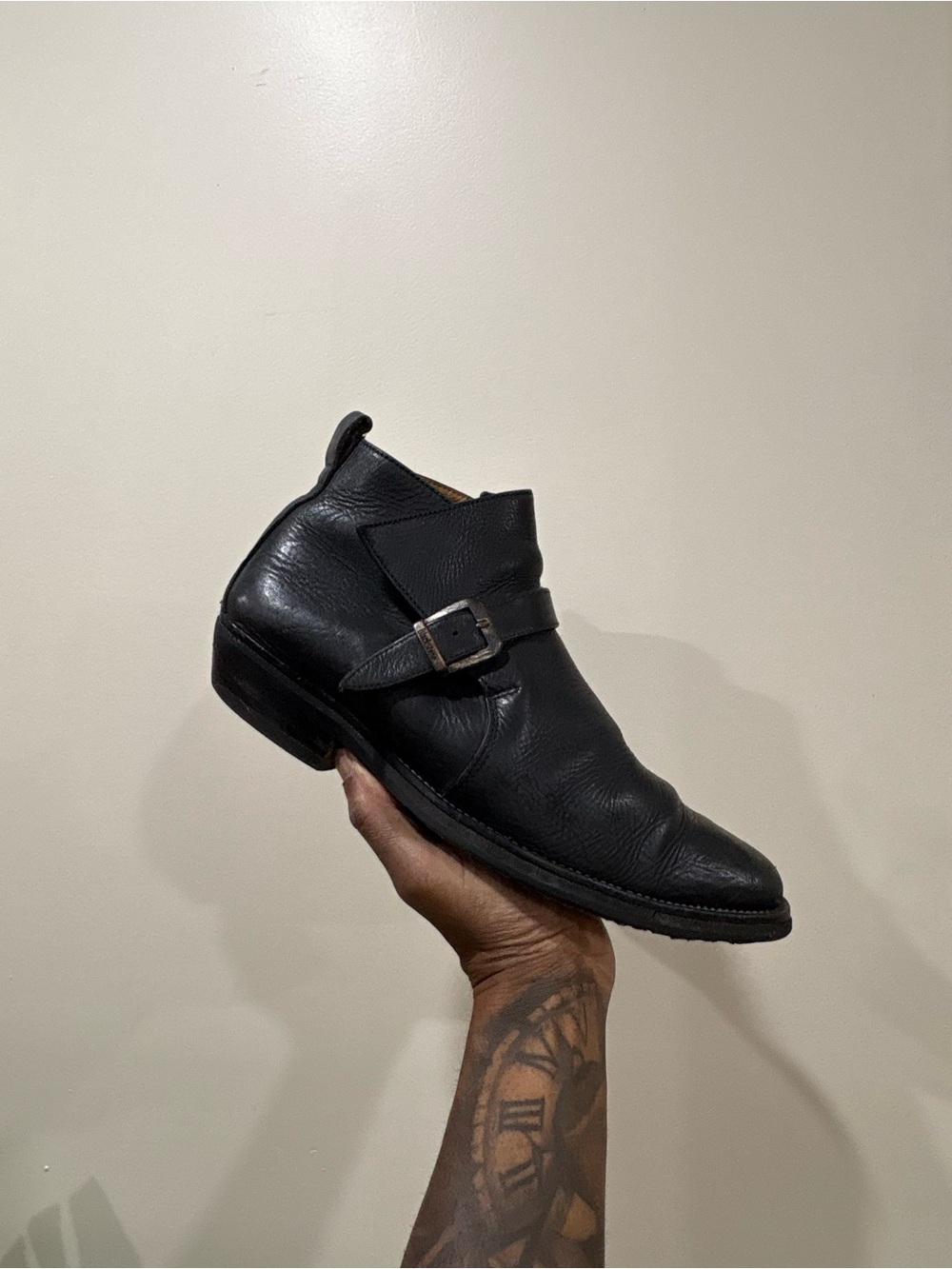 Vintage Leather Monk Strap Buckle Boots